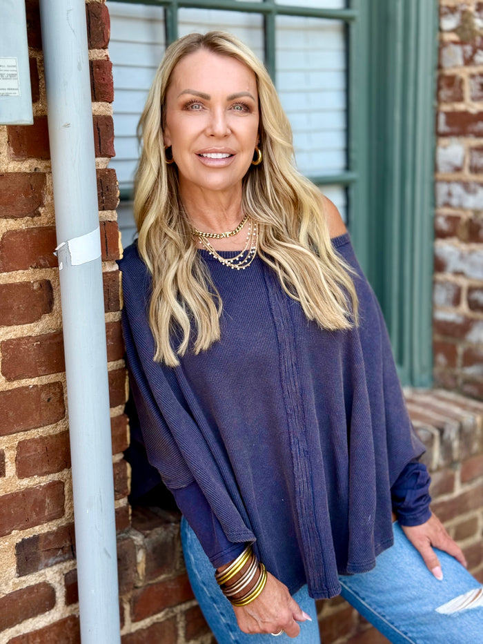 Washed Rounded Hem Pullover | Navy