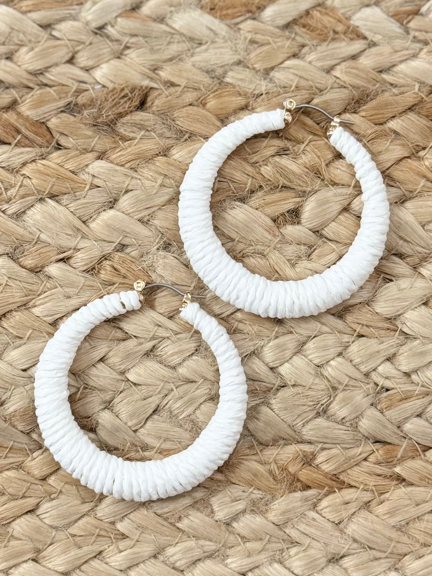 Raffia Wrapped Hoops in White