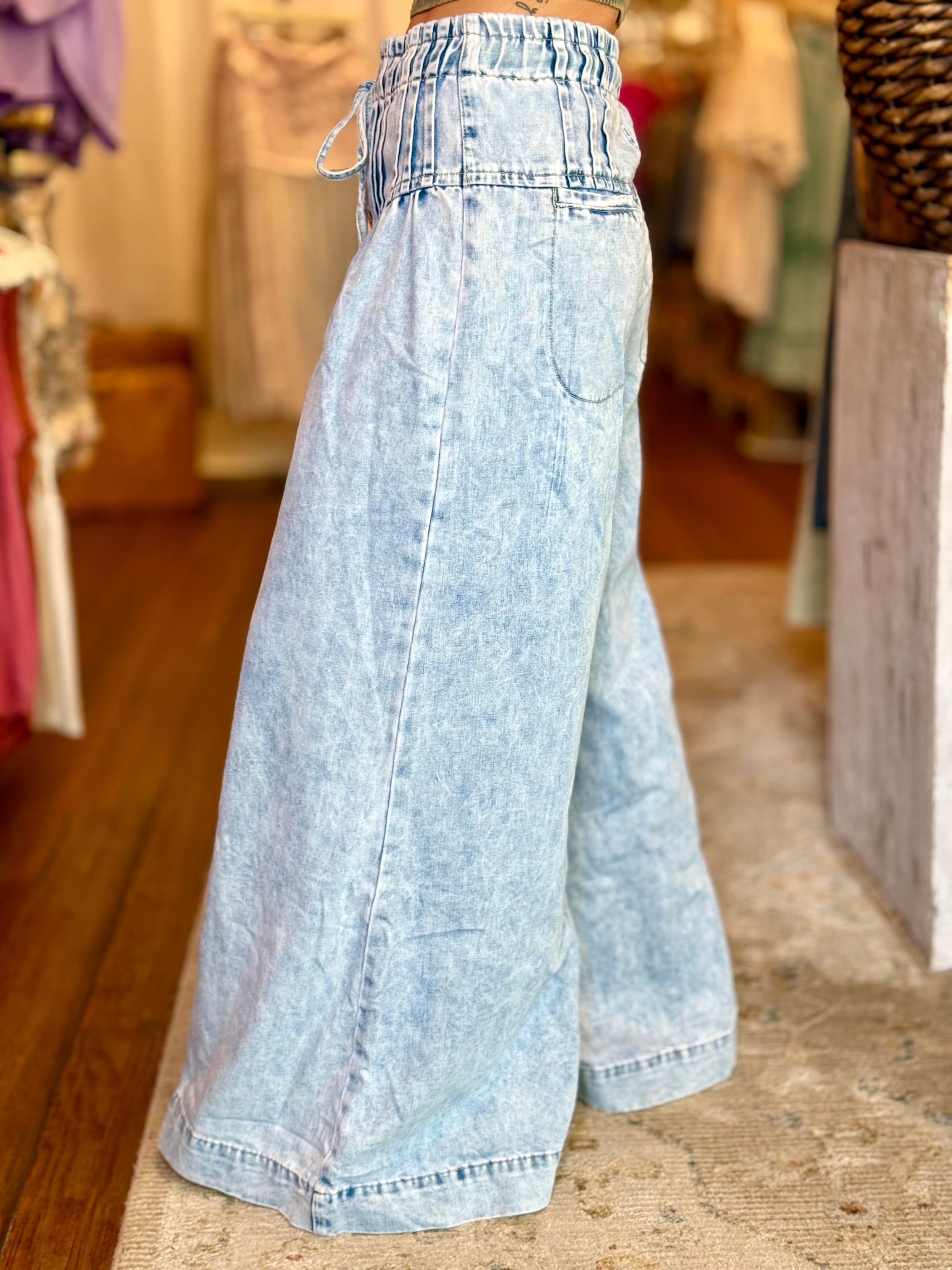 Pleated Button Fly Wide Leg Pants