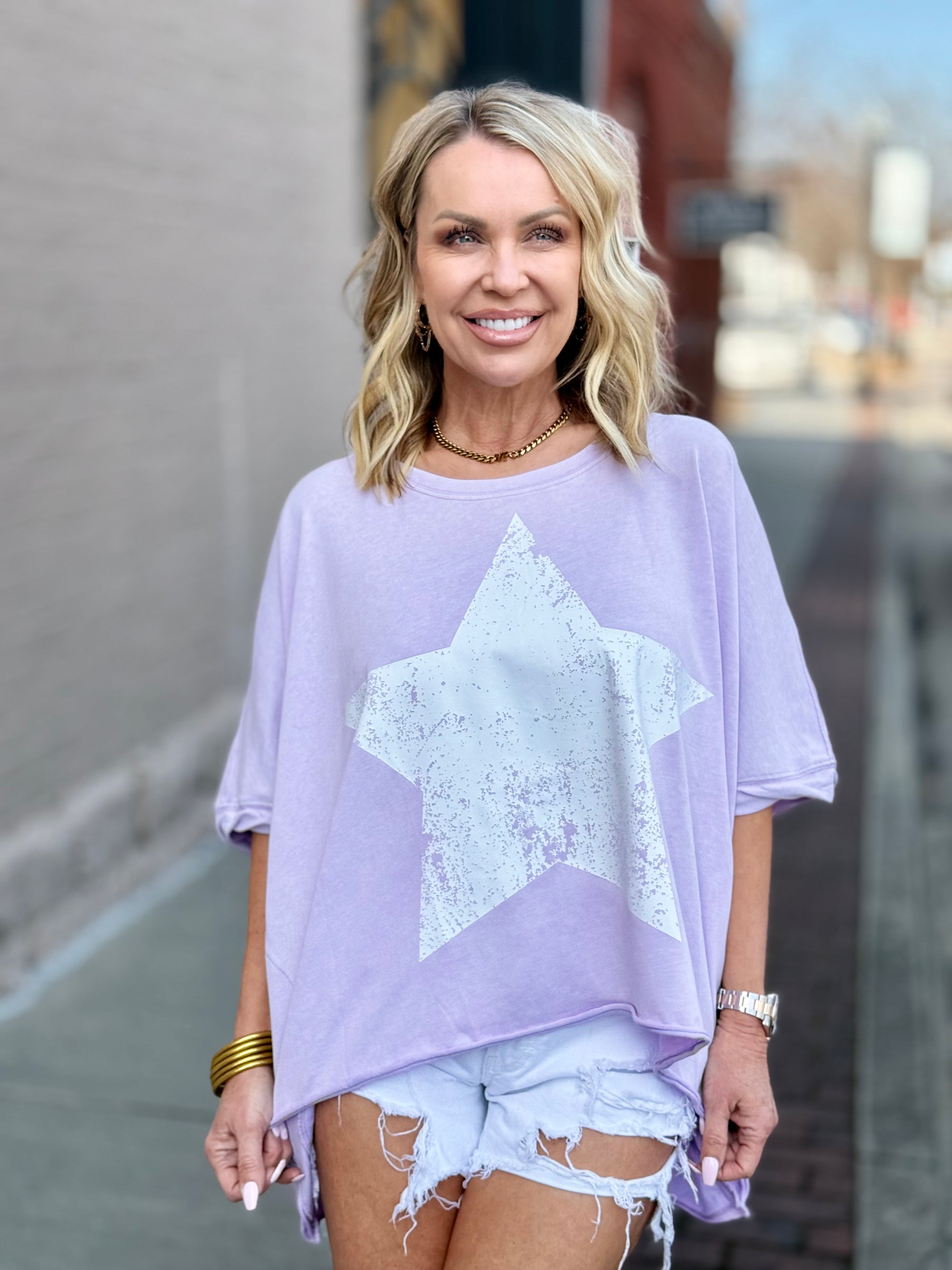 Oversized High Low Star Top | Lavender