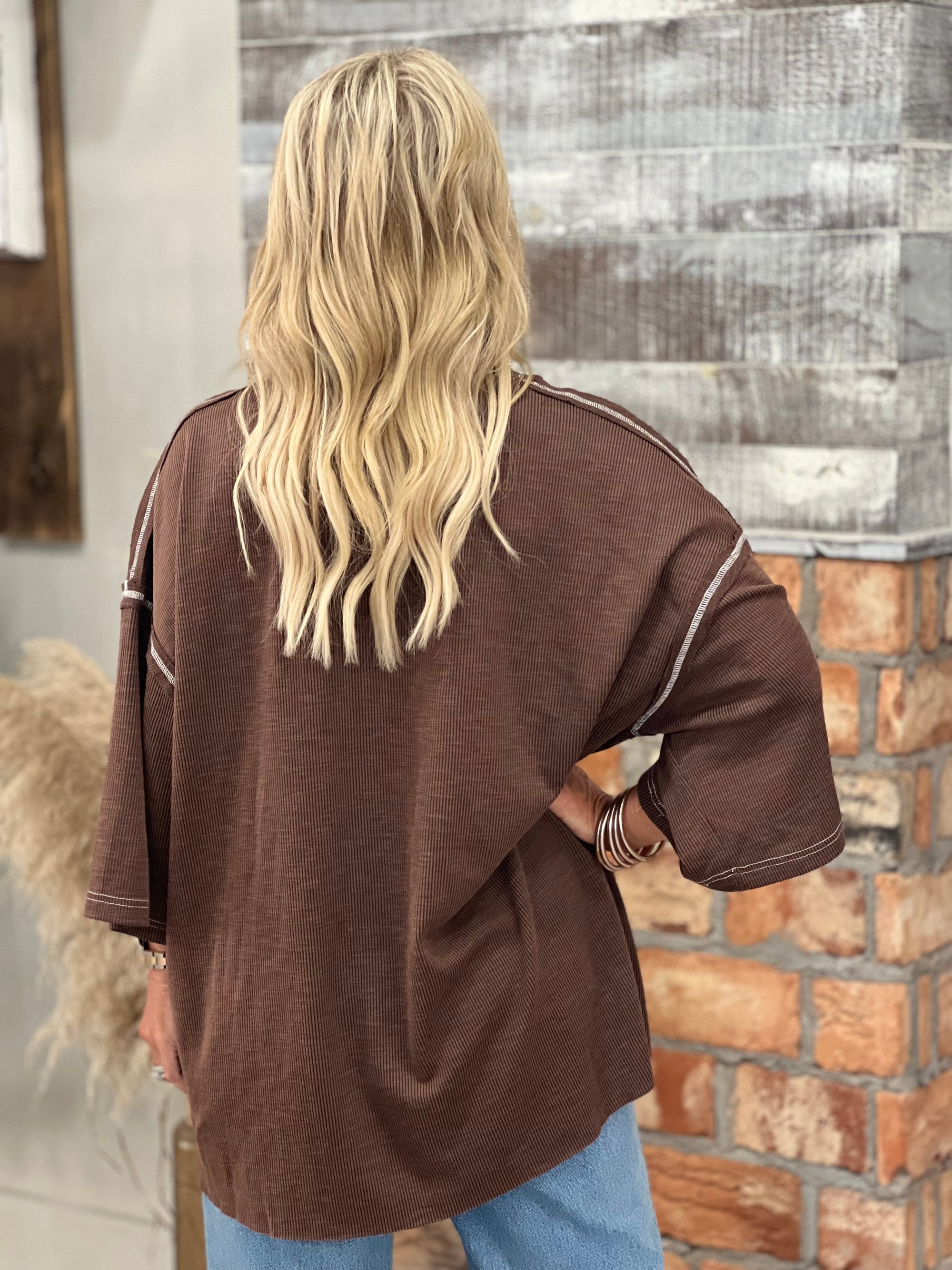 Oversized Ribbed High Neck Top