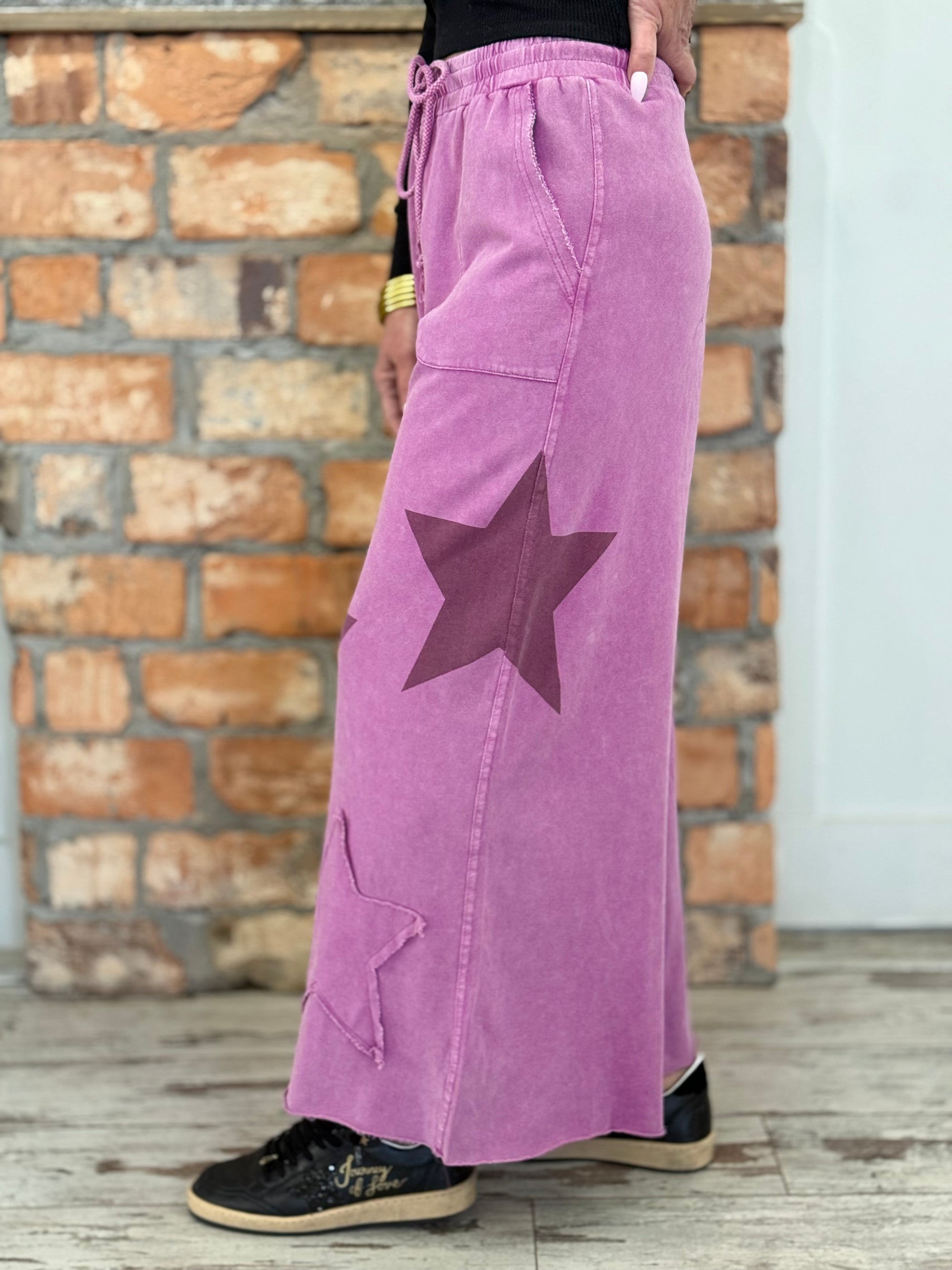 Cropped Wide Leg Star Patch Pants | Berry