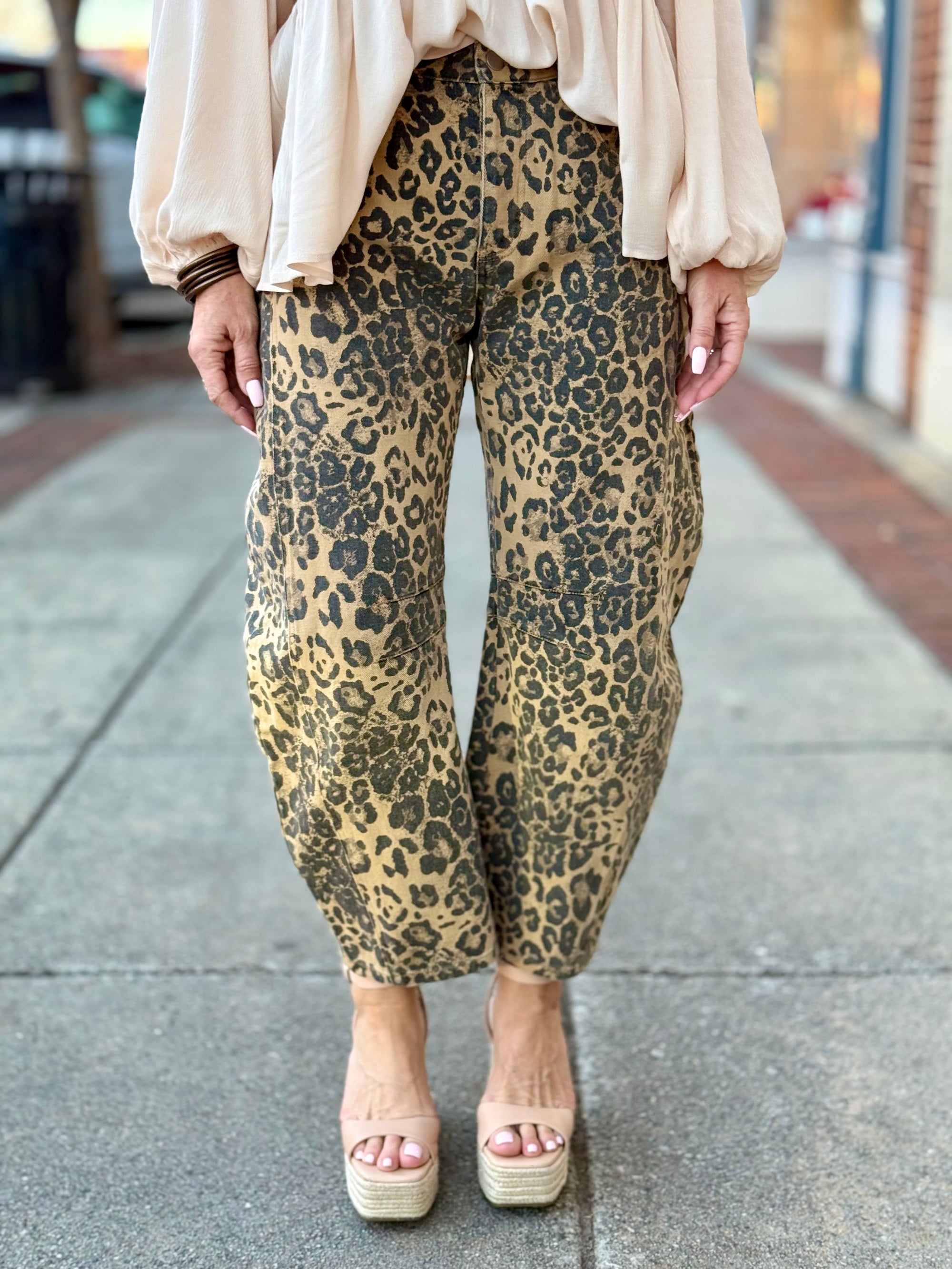 Leopard Print Barrel Jeans