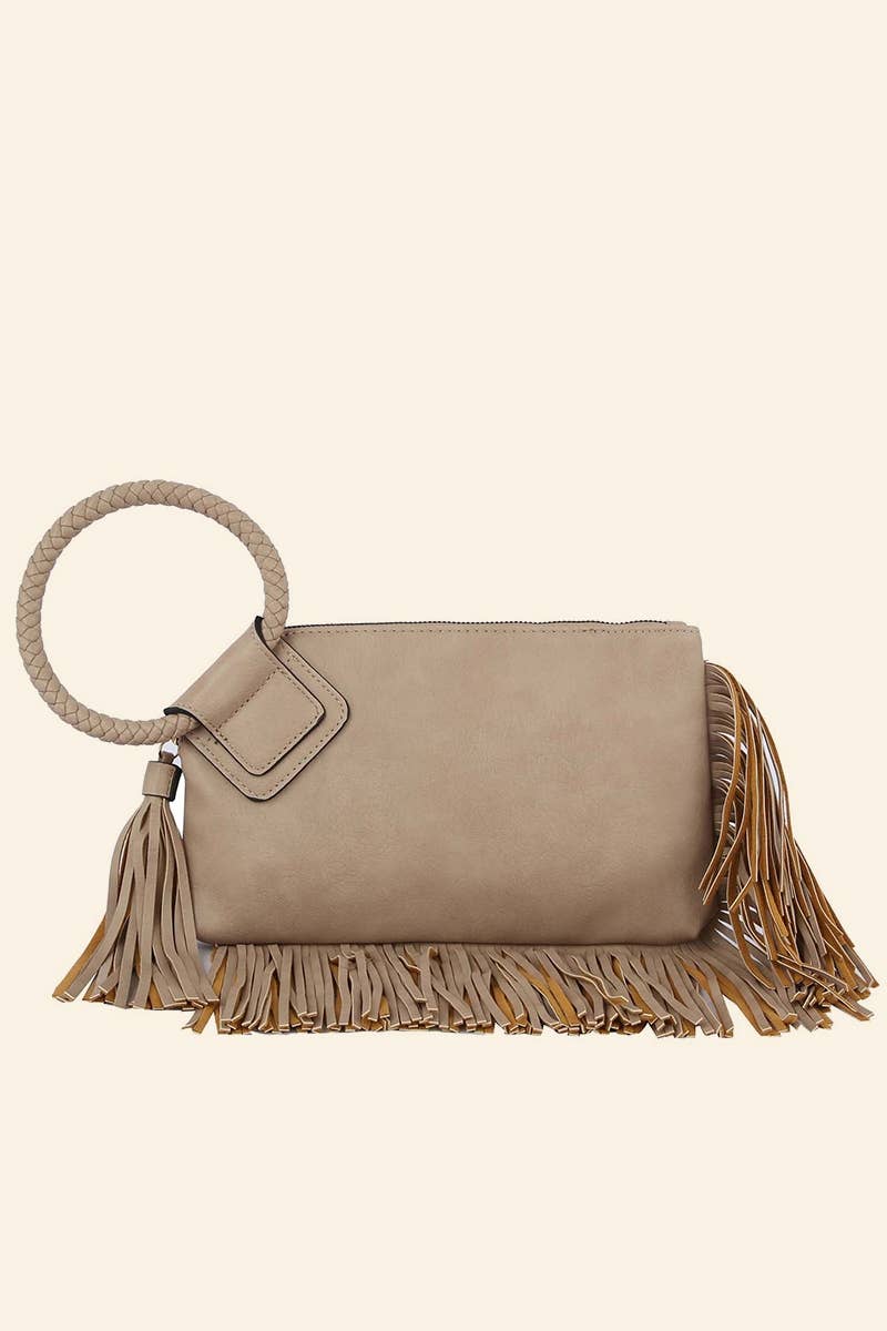 Fringe Wristlet Bag | Taupe