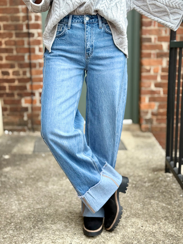 High Rise Cuffed Wide Leg Jeans