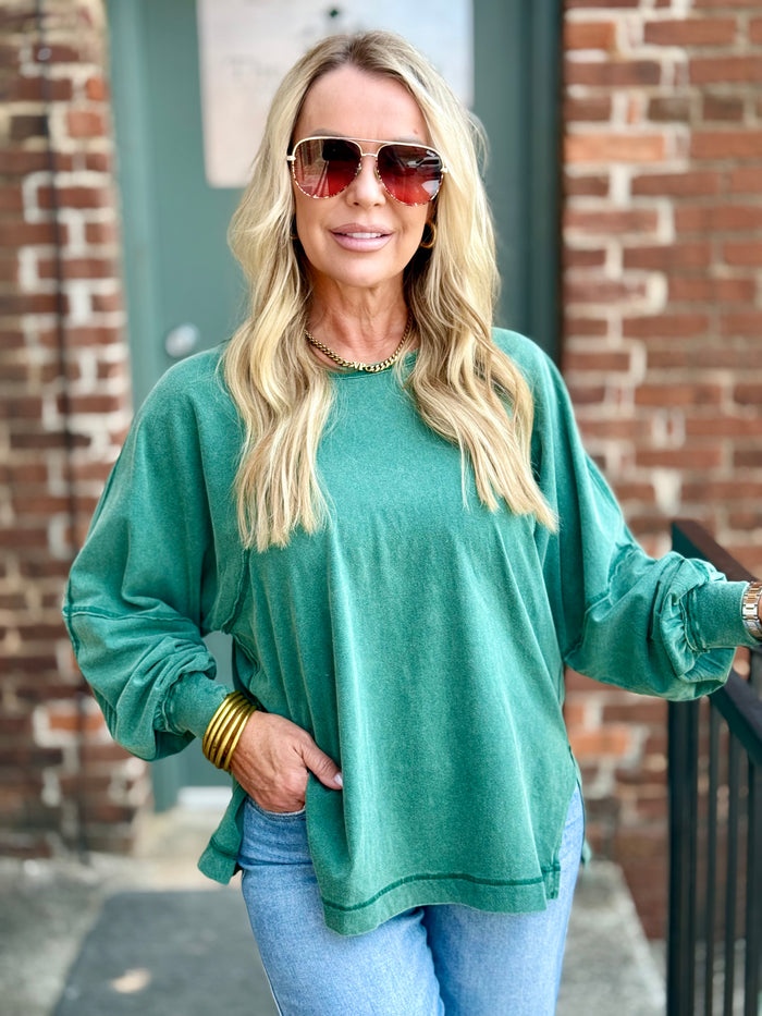 Raw Edge Side Slit Top | Green