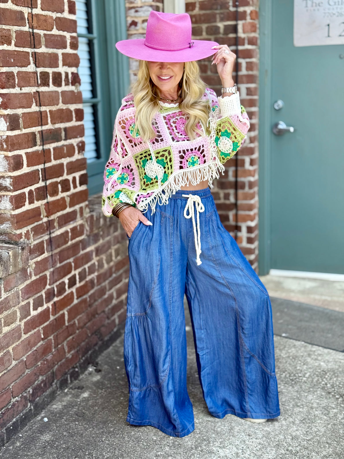 Tencel Drawstring Wide Leg Pants