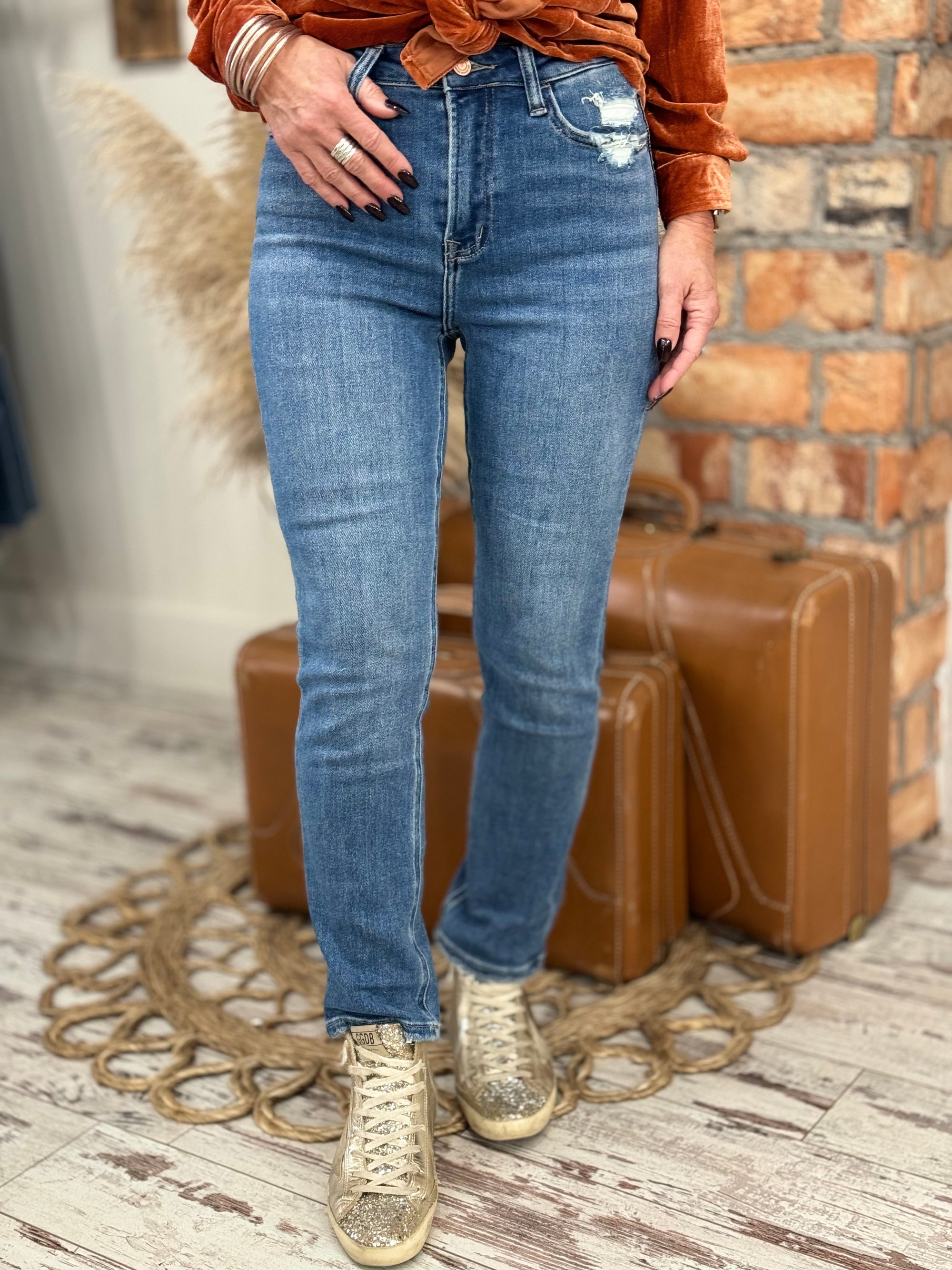 High Rise Ankle Straight Leg Jeans