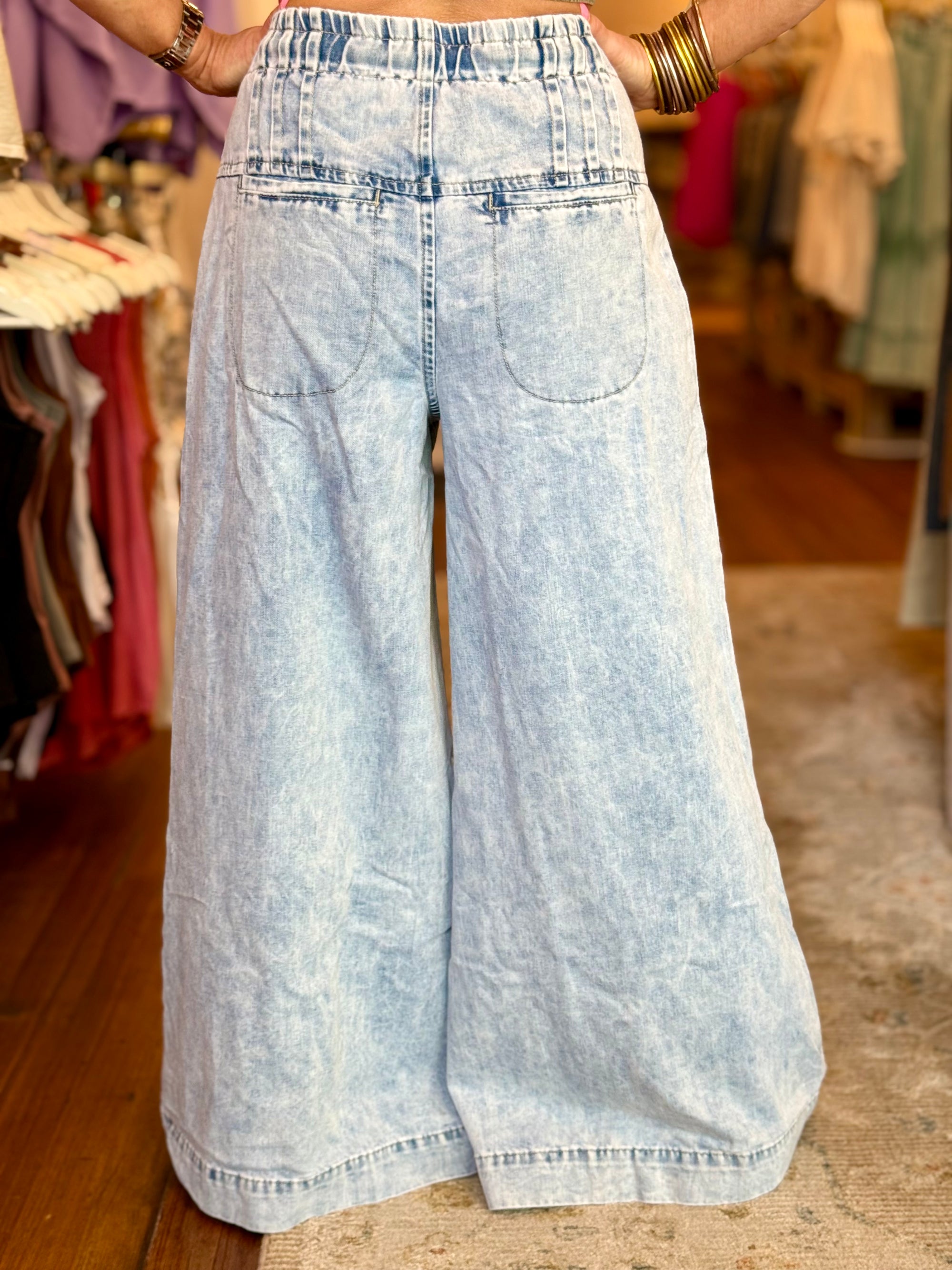 Pleated Button Fly Wide Leg Pants