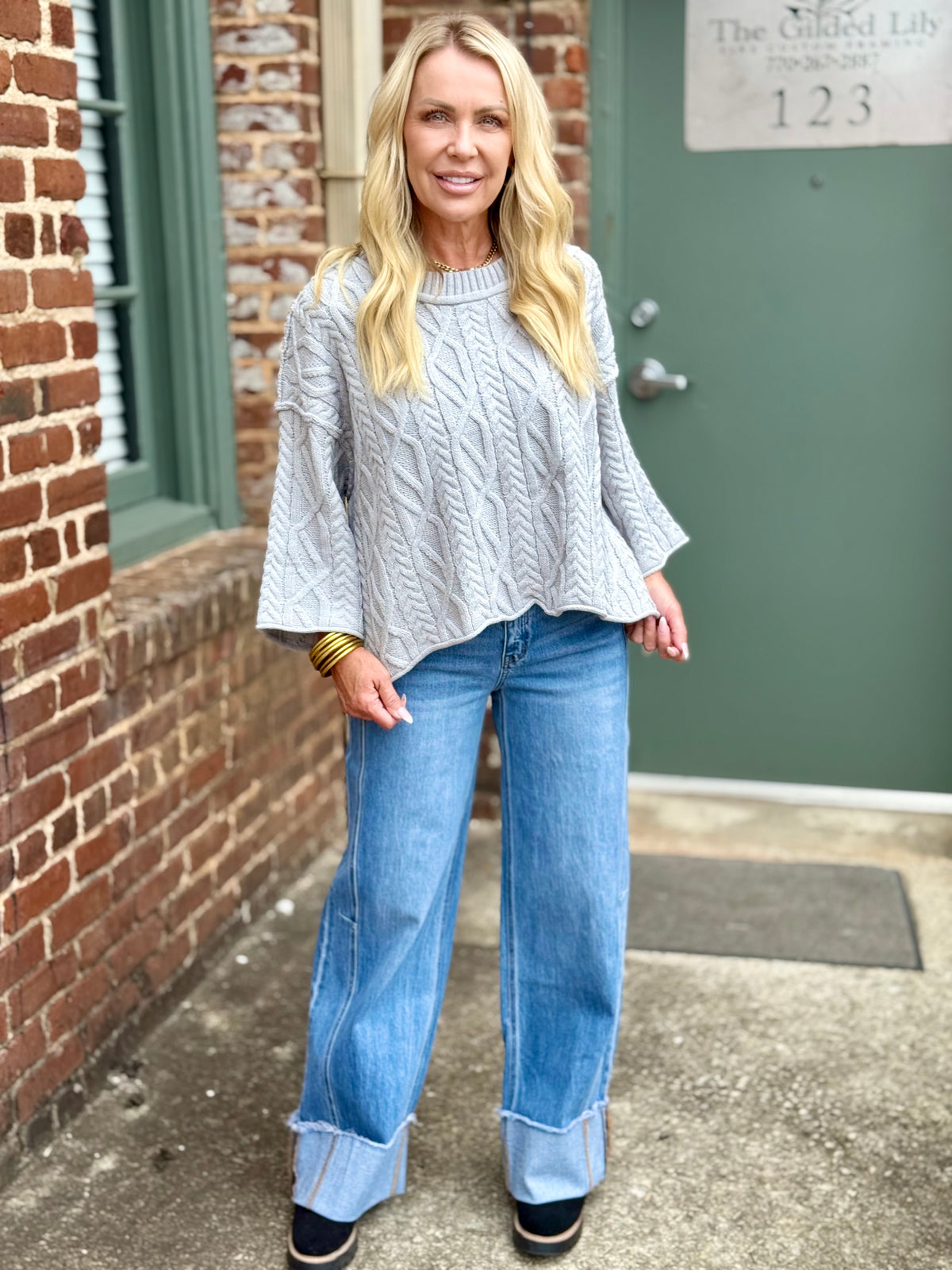 High Rise Cuffed Wide Leg Jeans