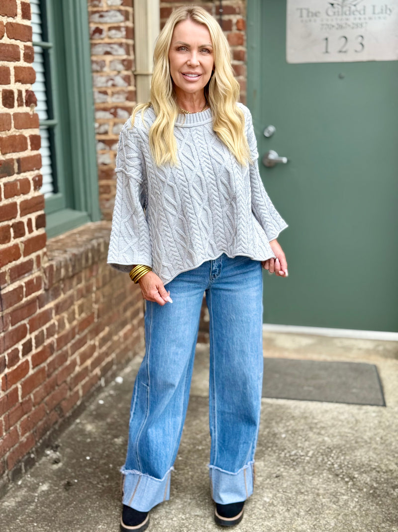 High Rise Cuffed Wide Leg Jeans