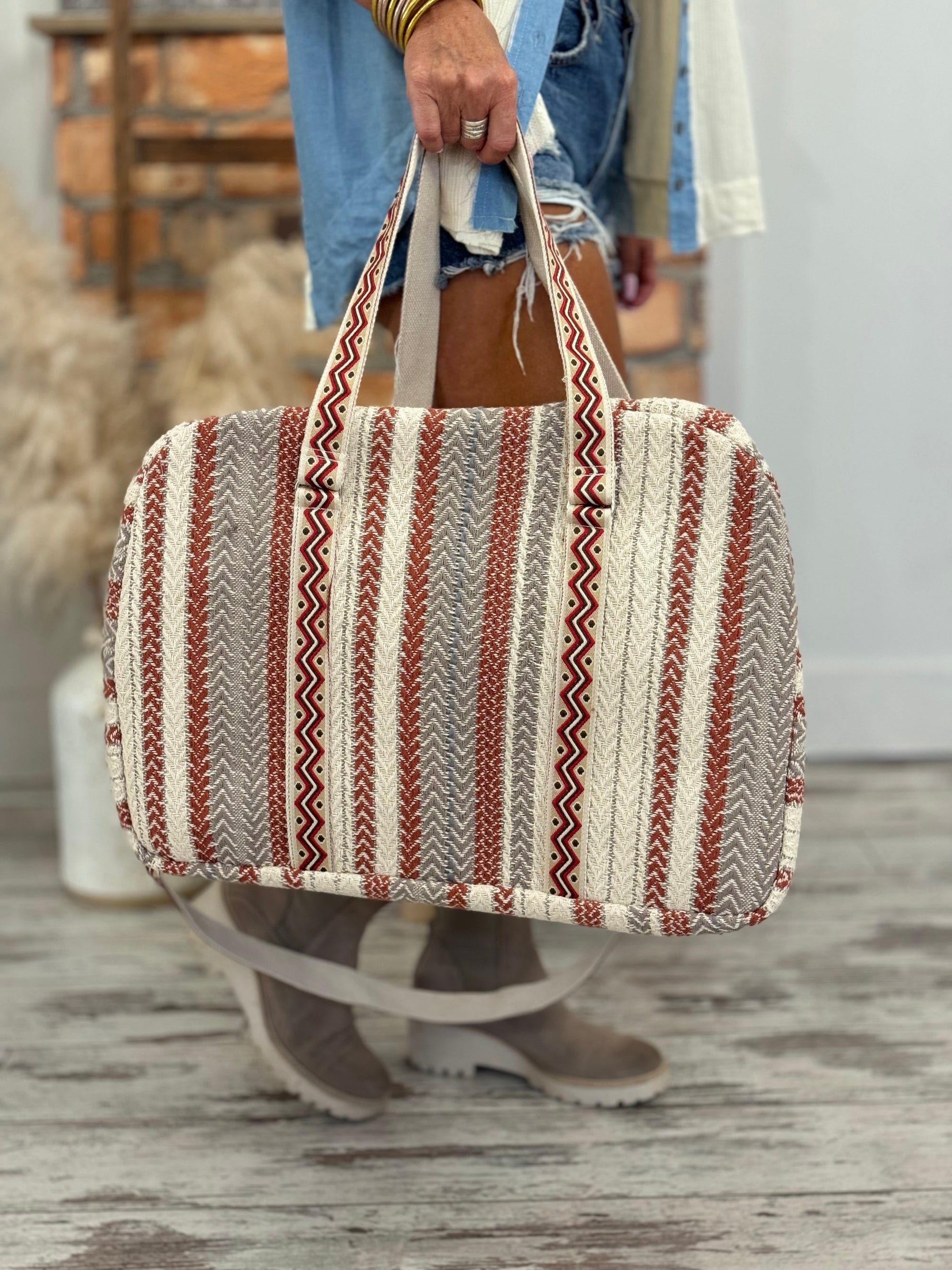 Striped Boho Weekender Bag