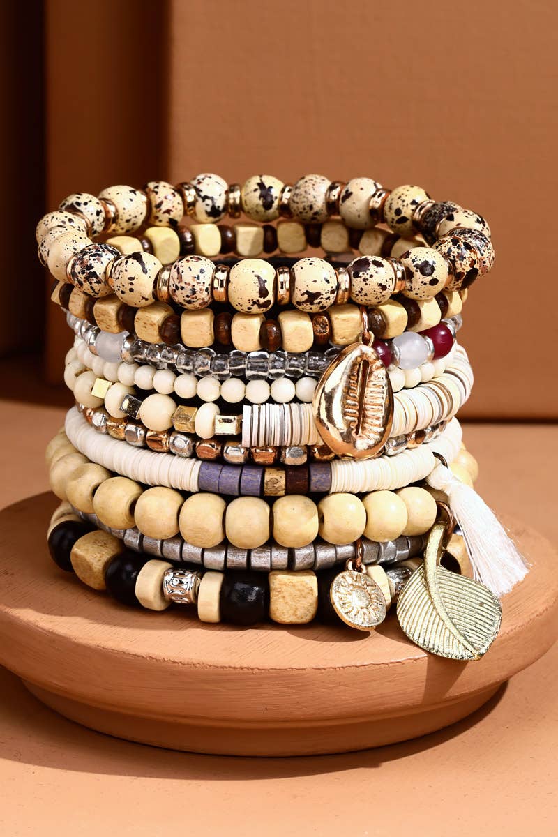 Layered Beaded Boho Bracelet Set | Natural