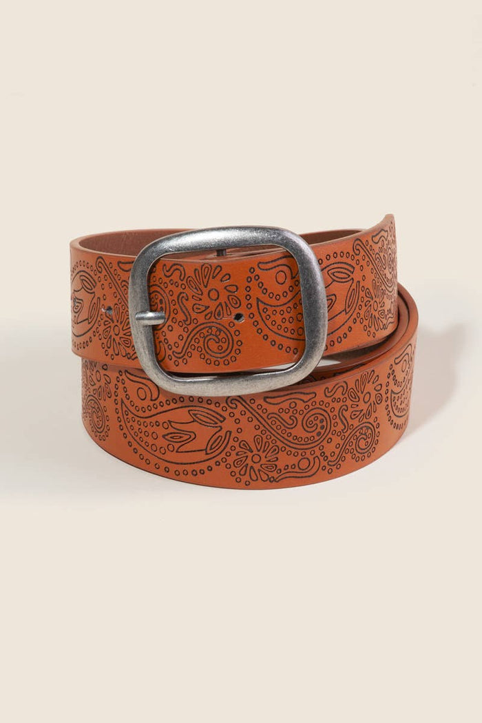 Floral Etched Belt | Brown