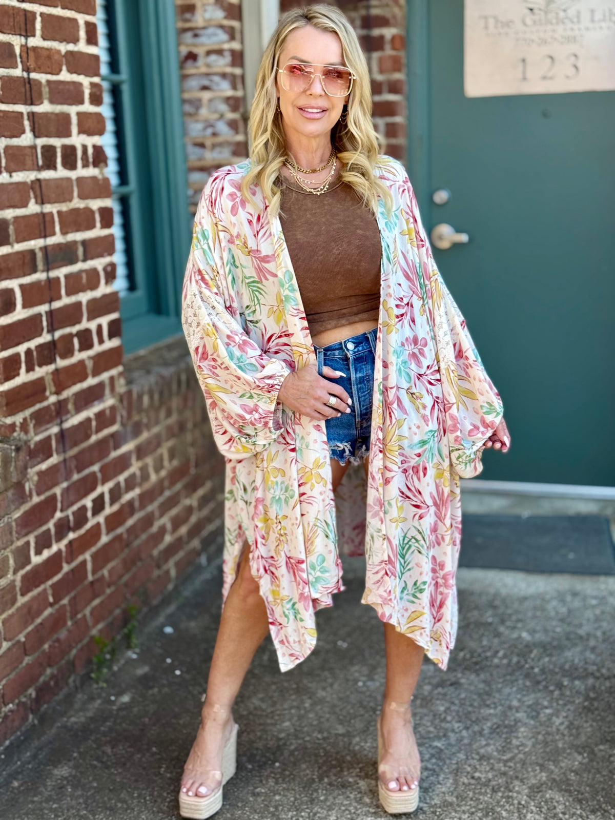 Oversized Lace Trim Kimono