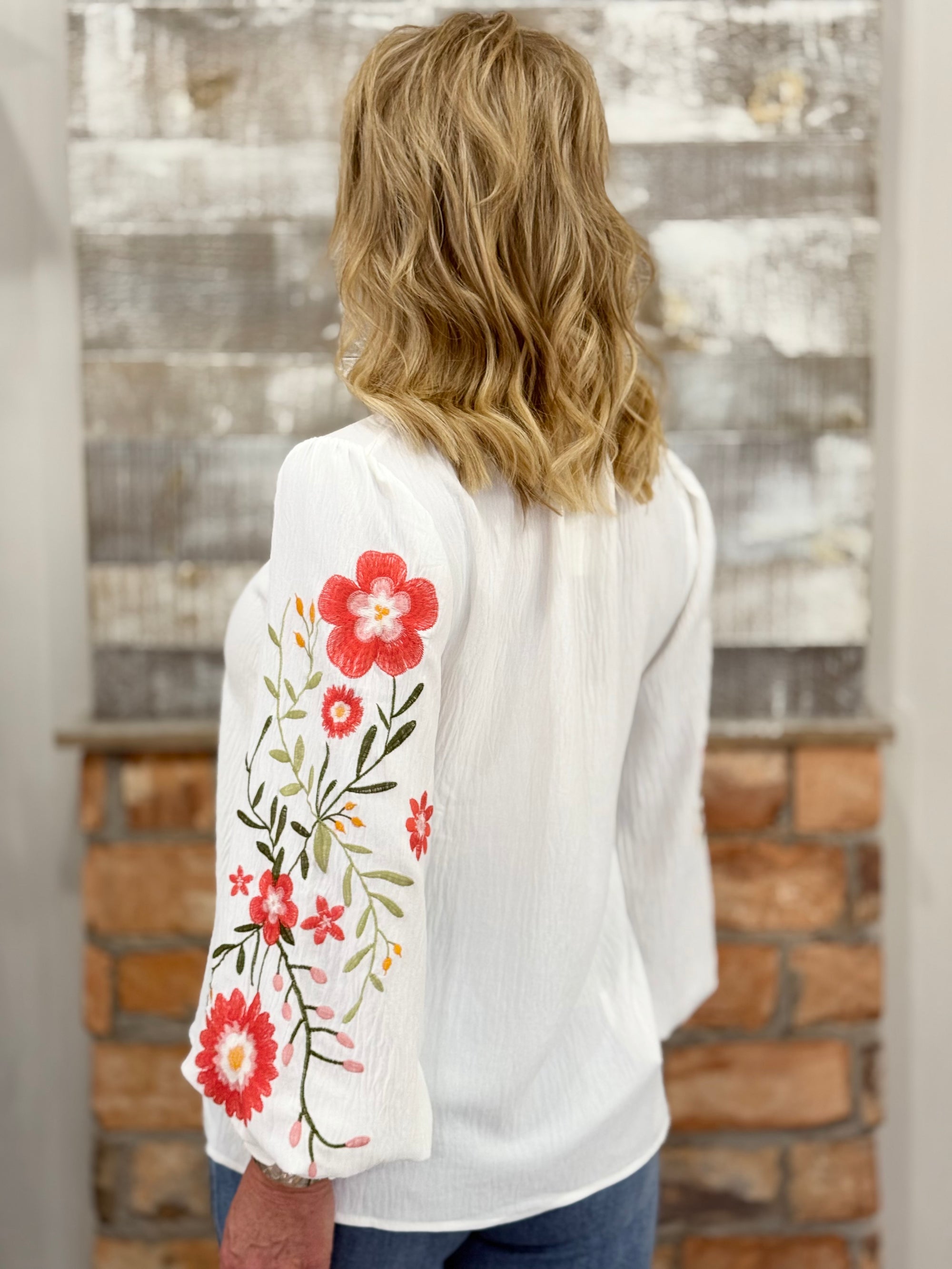 Floral Embroidered Sleeve Top