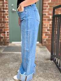 High Rise Cuffed Wide Leg Jeans
