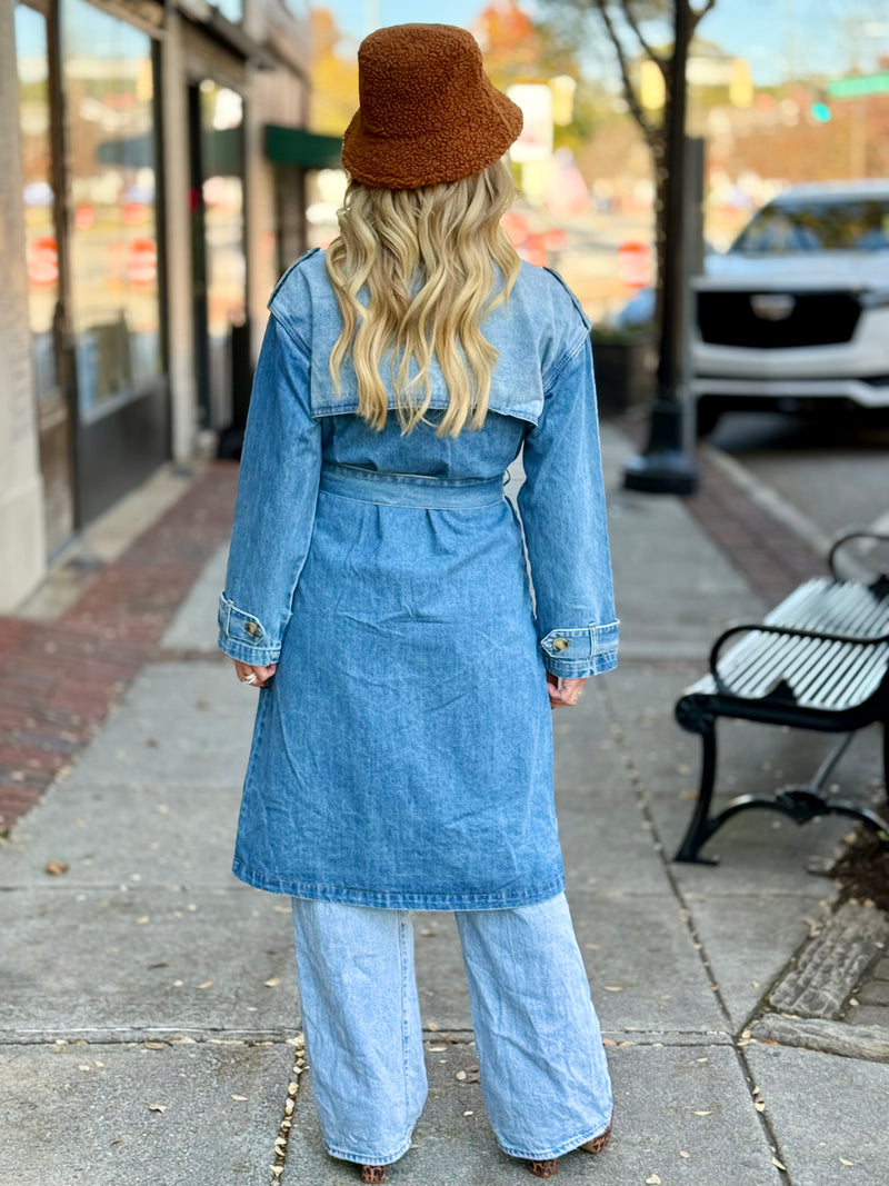 Belted Denim Trench Coat