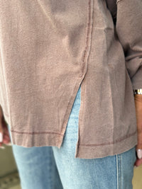 Raw Edge Side Slit Top | Mocha