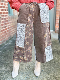 Corduroy Floral Patchwork Pants