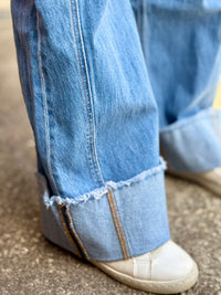 High Rise Cuffed Wide Leg Jeans
