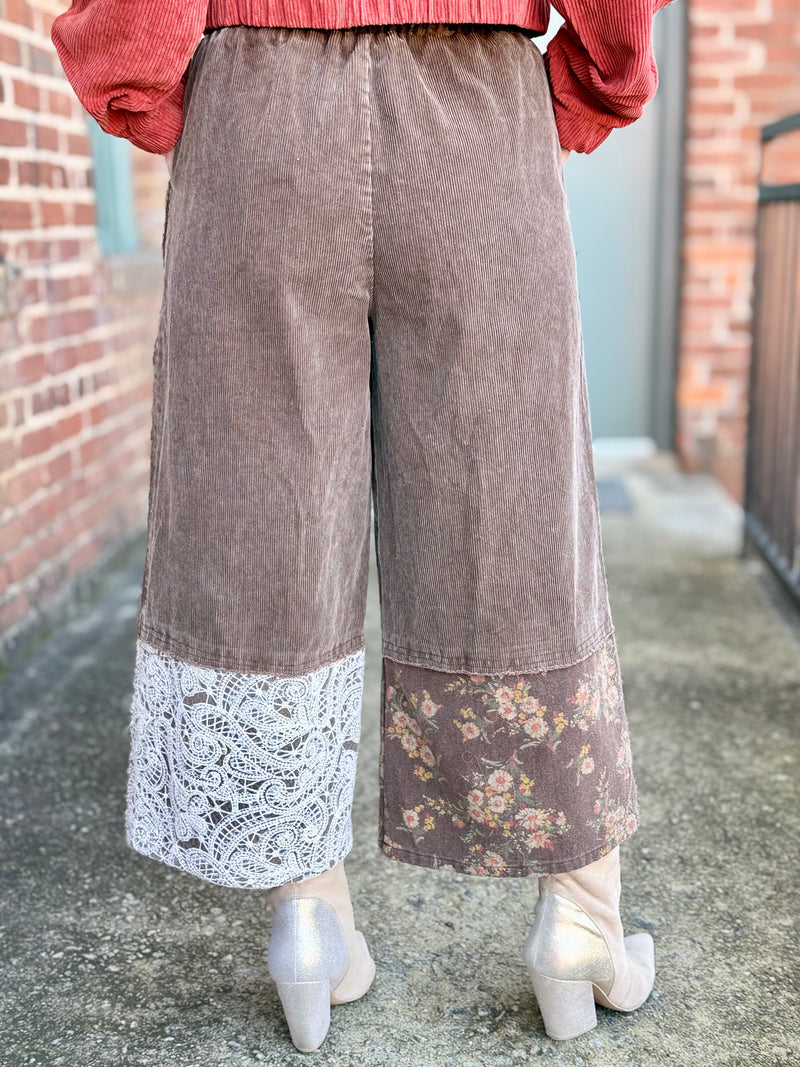 Corduroy Floral Patchwork Pants
