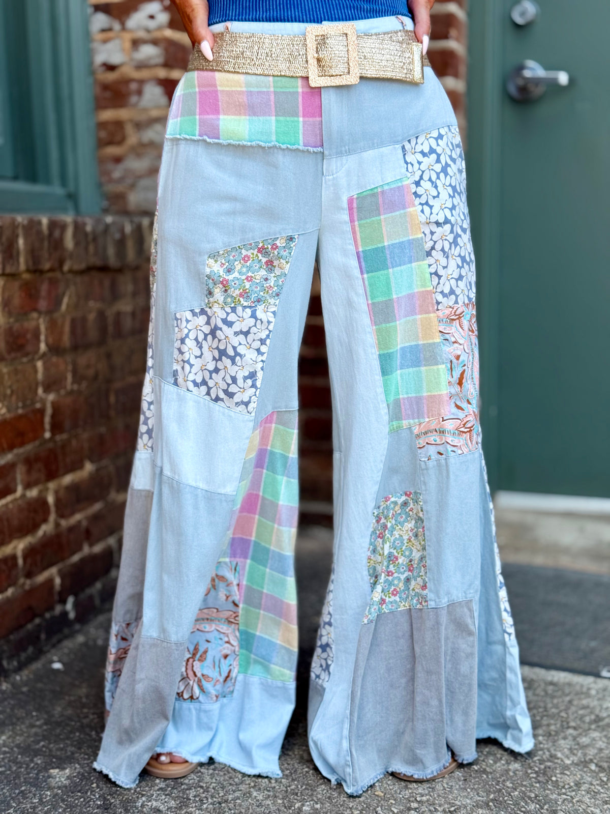 Floral + Plaid Patchwork Pants