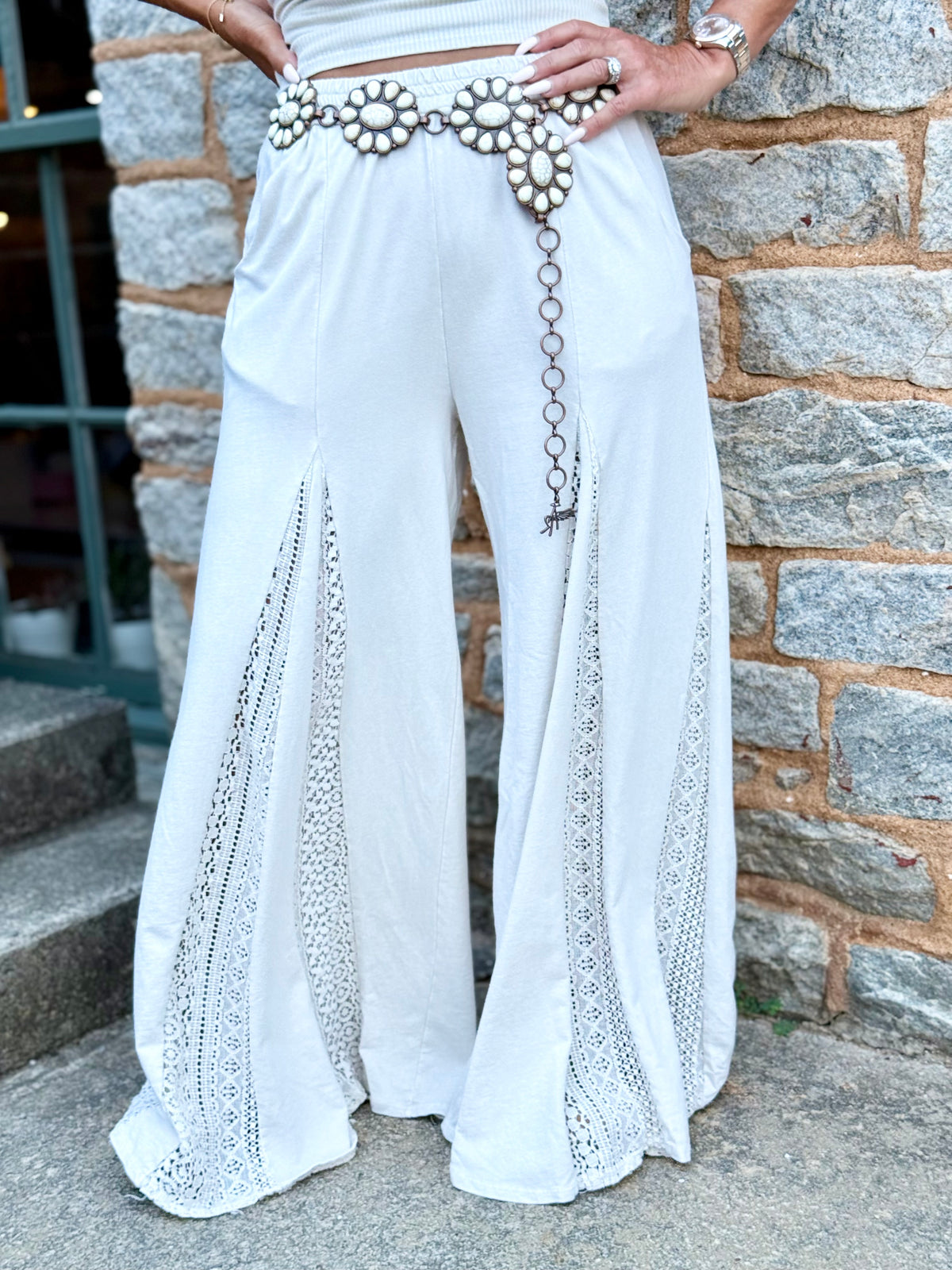 Lace Colorblock Flare Pants | Natural