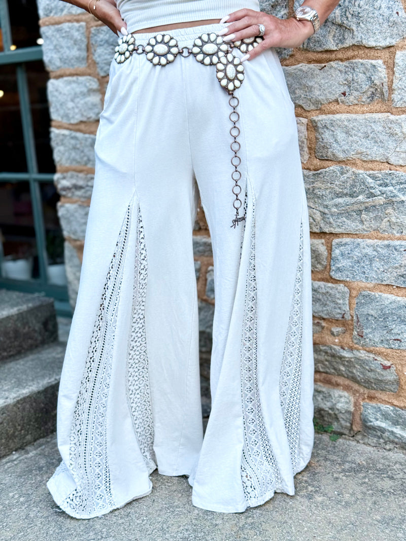 Lace Colorblock Flare Pants | Natural