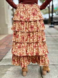 Leopard + Floral Tiered Maxi Skirt