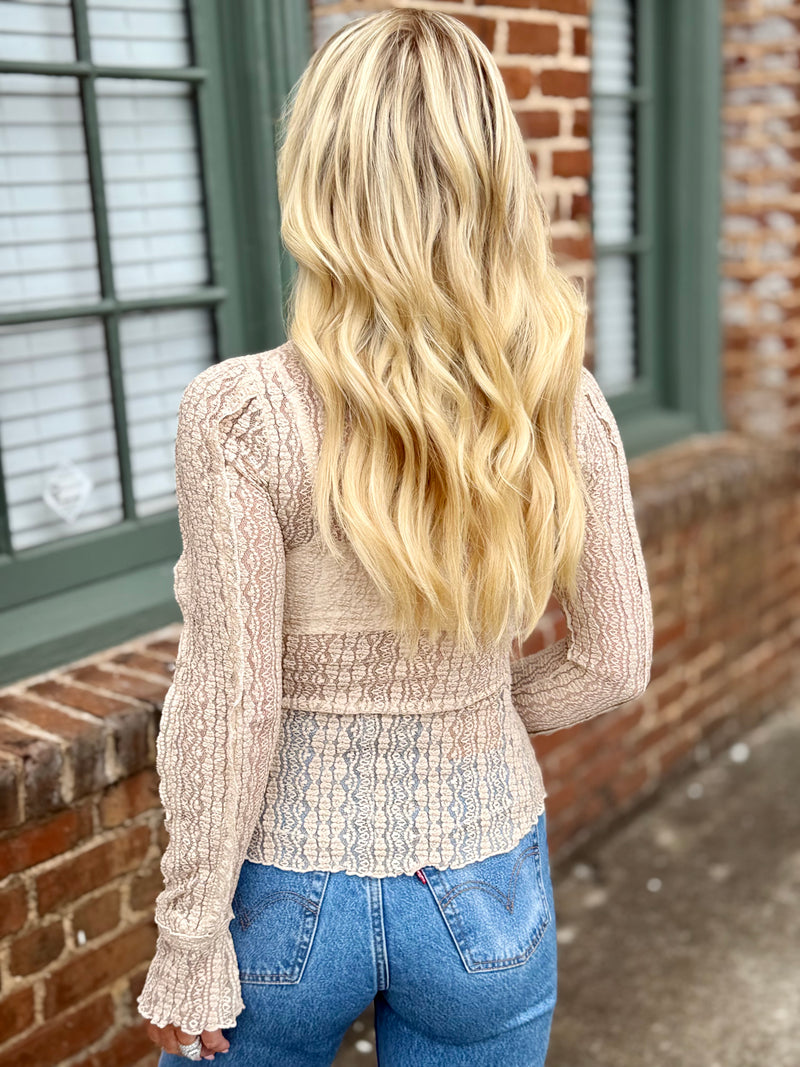 Sheer Flare Sleeve Lace Top | Natural