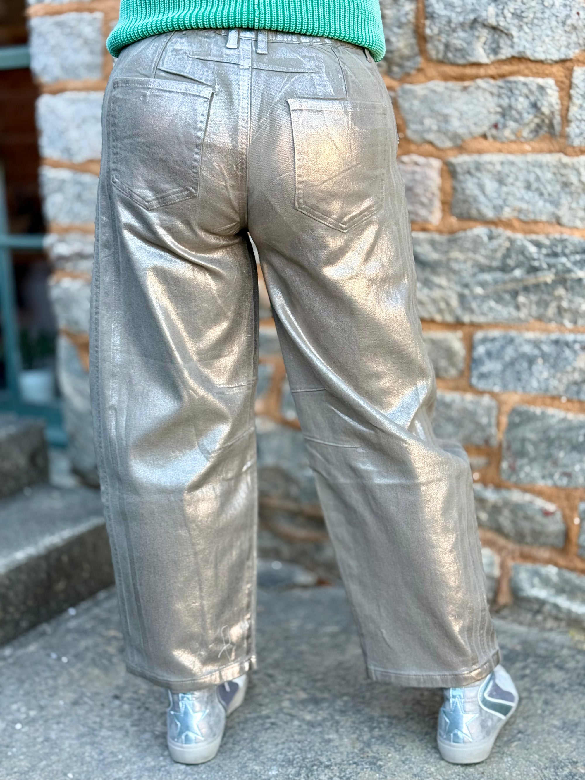 Gold Foil Barrel Jeans