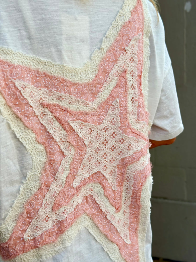 Lace Star Patch Top | White