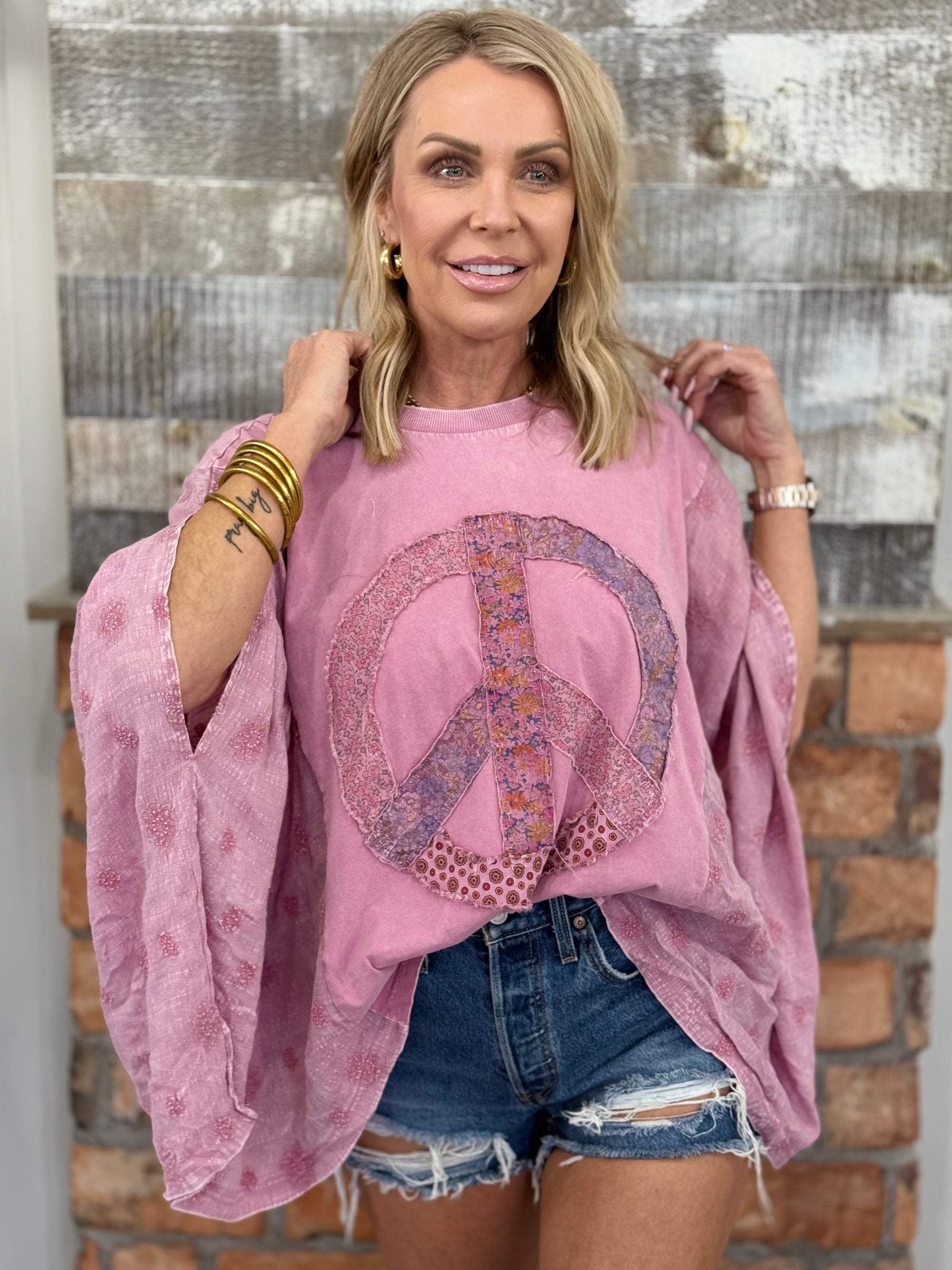 Patchwork Peace Sign Poncho Top