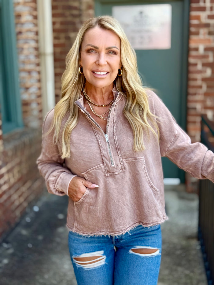Mock Neck Half Zip Top | Mocha