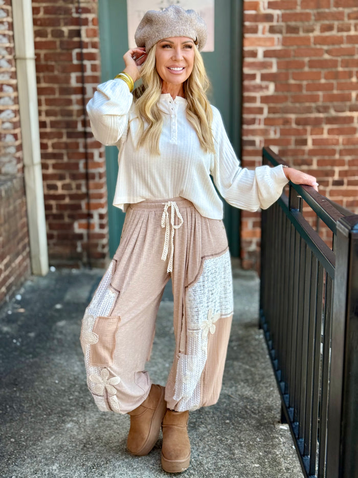 Oversized Ribbed Henley Top | Cream