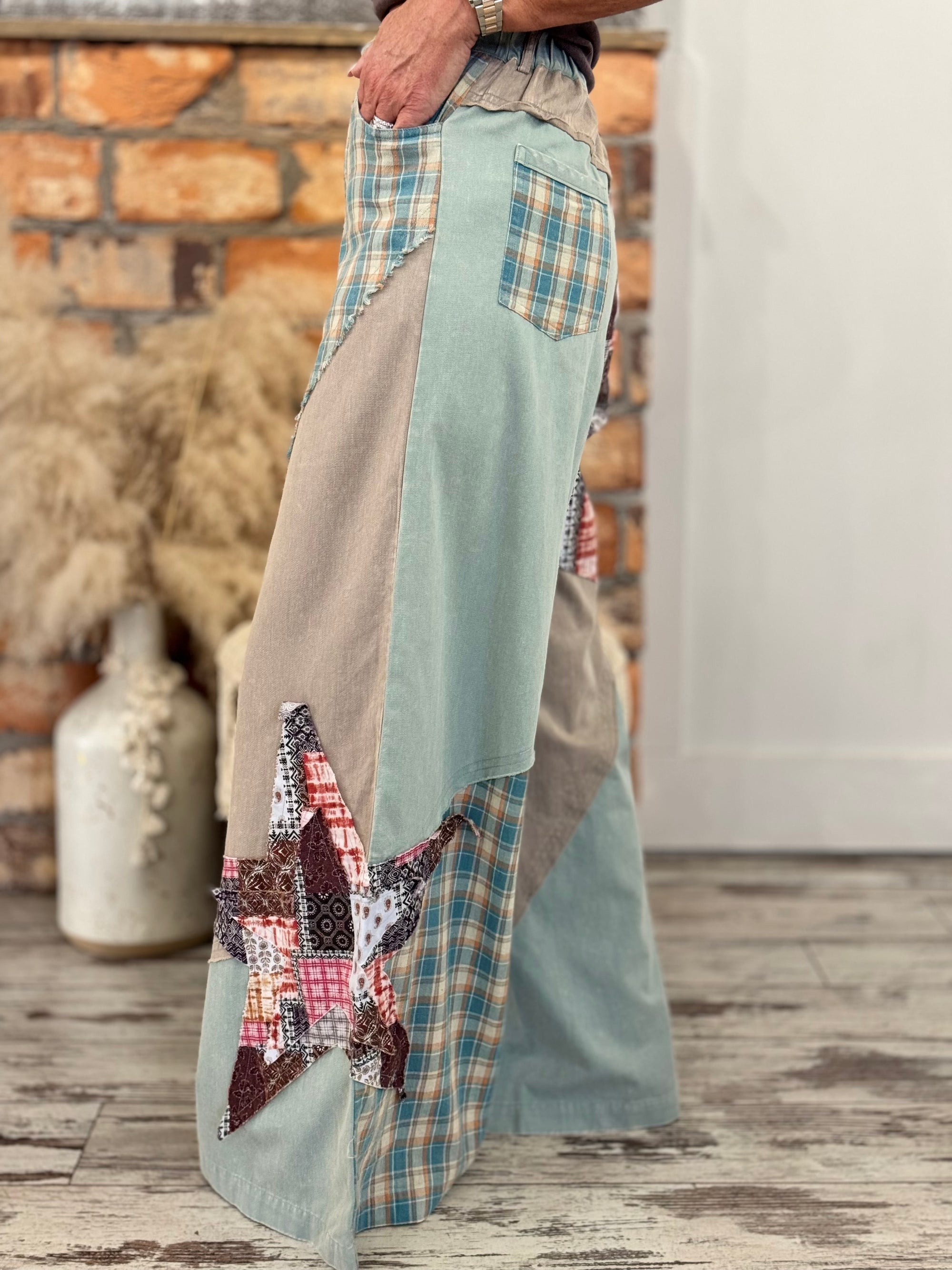 Mixed Patchwork Wide Leg Pants