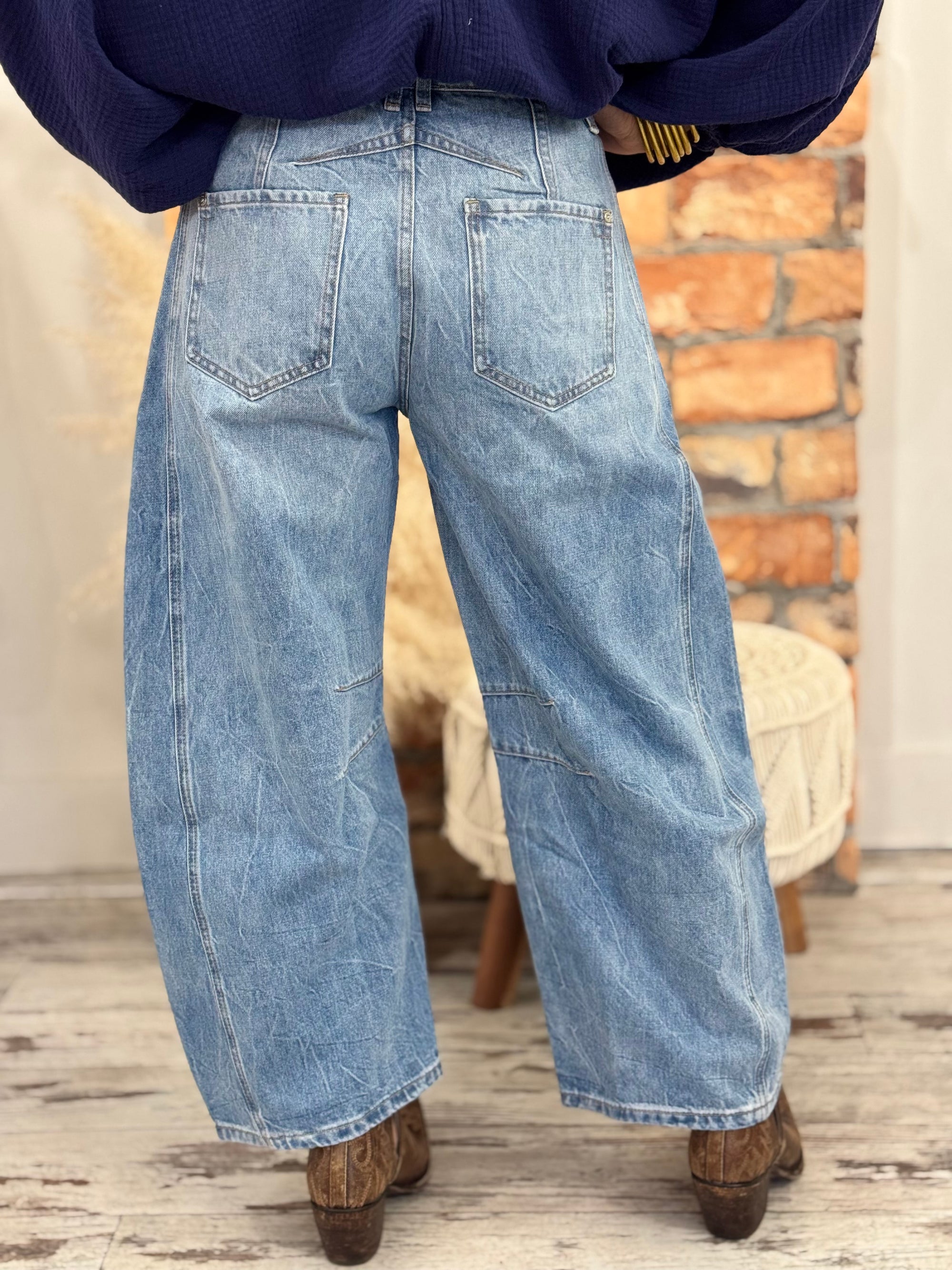 Mineral Washed Barrel Jeans