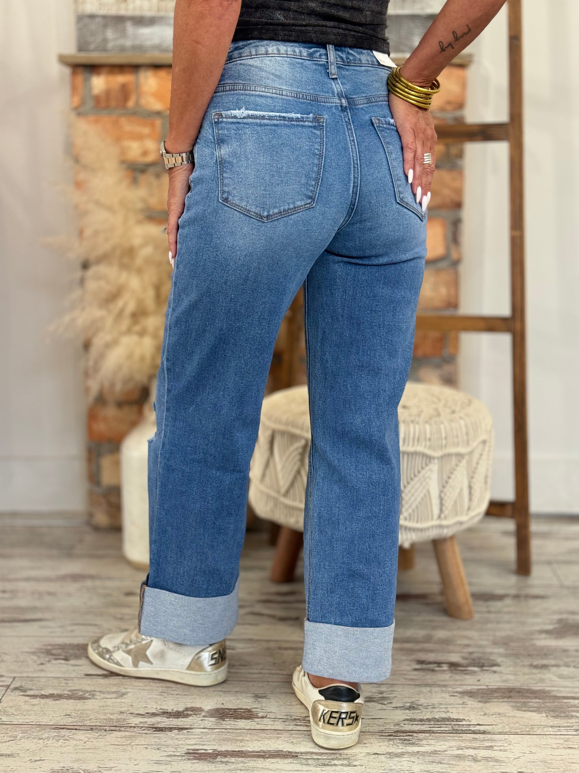 Cropped Cuffed Wide Leg Jeans