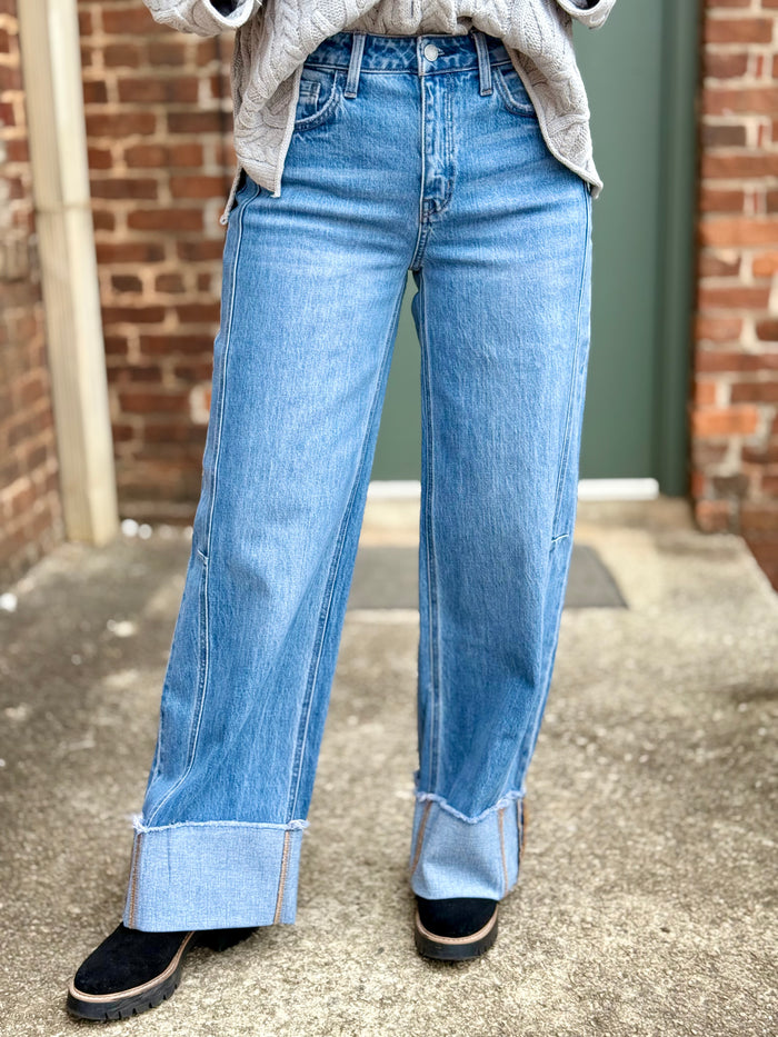 High Rise Cuffed Wide Leg Jeans