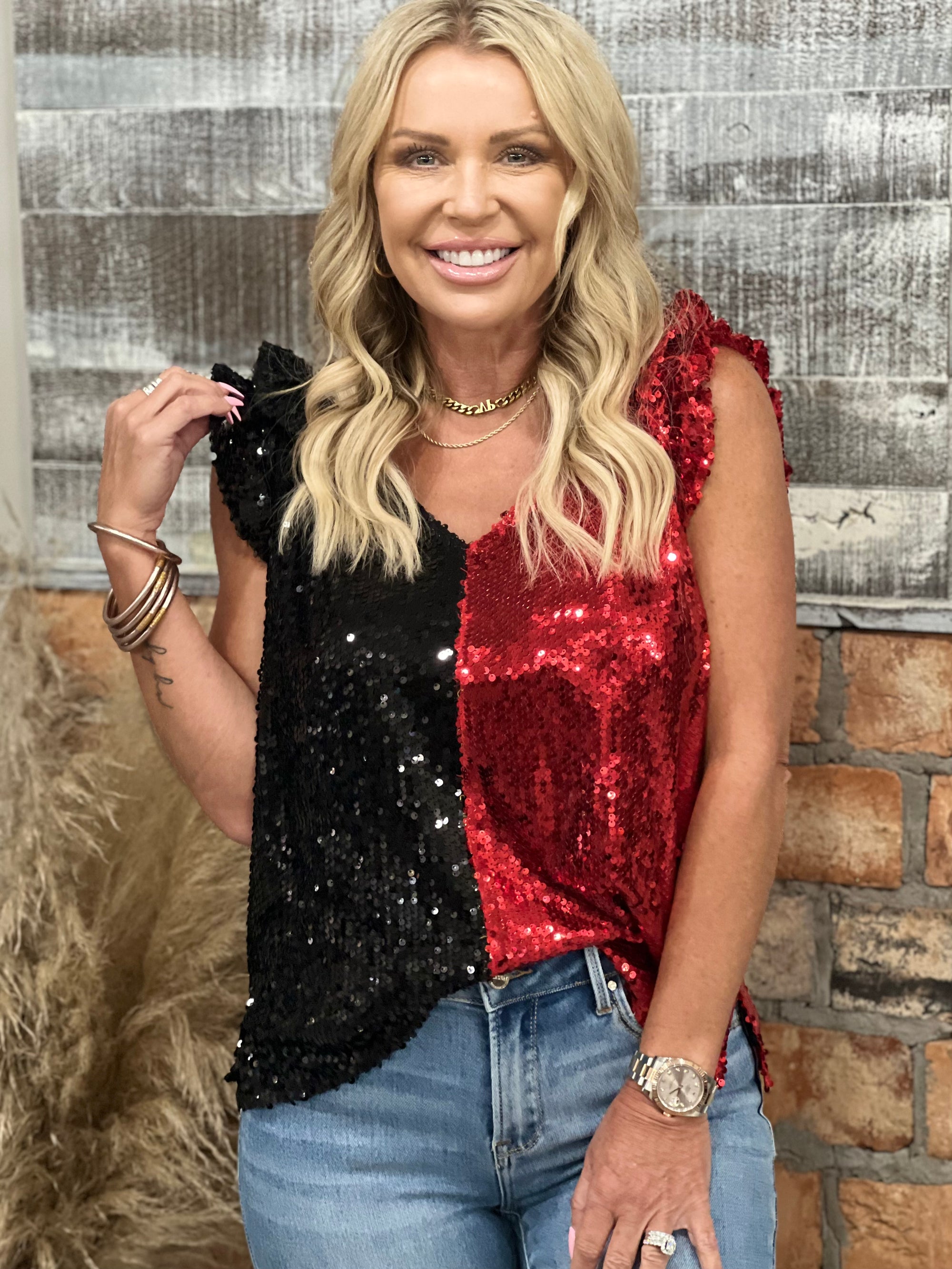 Game Day Color Block Sequin Top