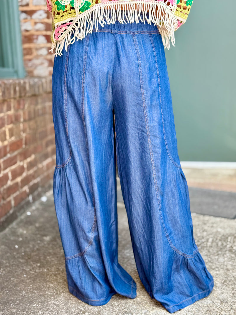 Tencel Drawstring Wide Leg Pants