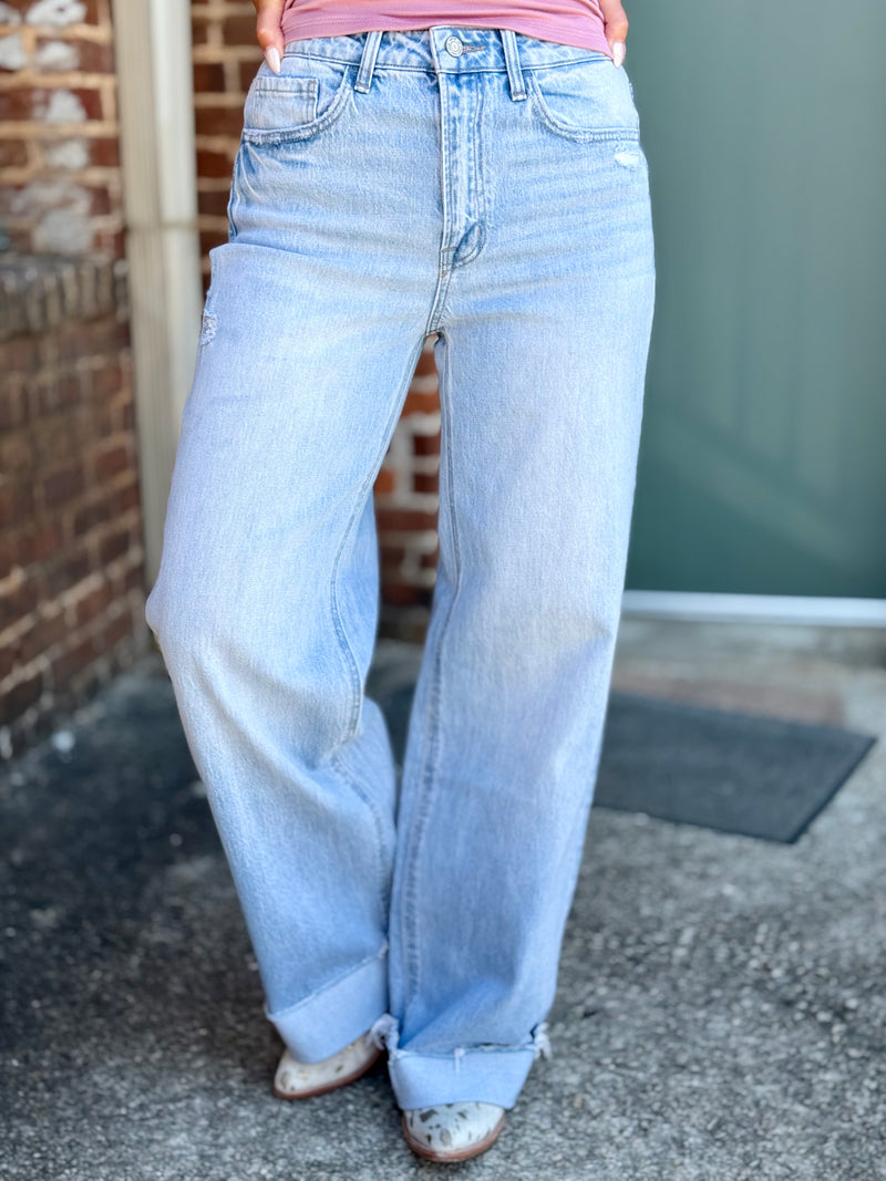 Cuffed Baggy Wide Leg Jeans