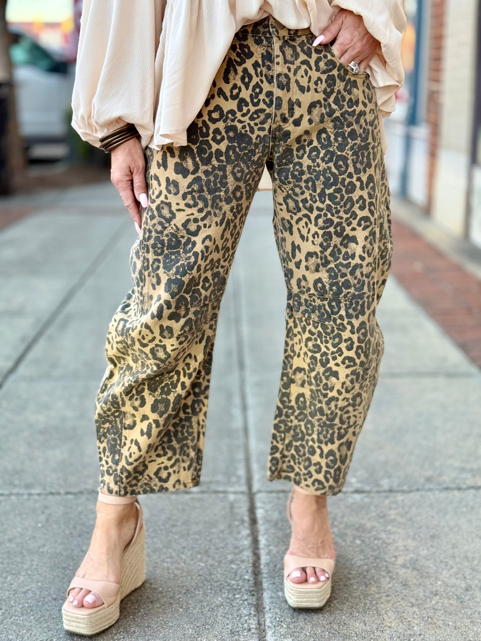 Leopard Print Barrel Jeans