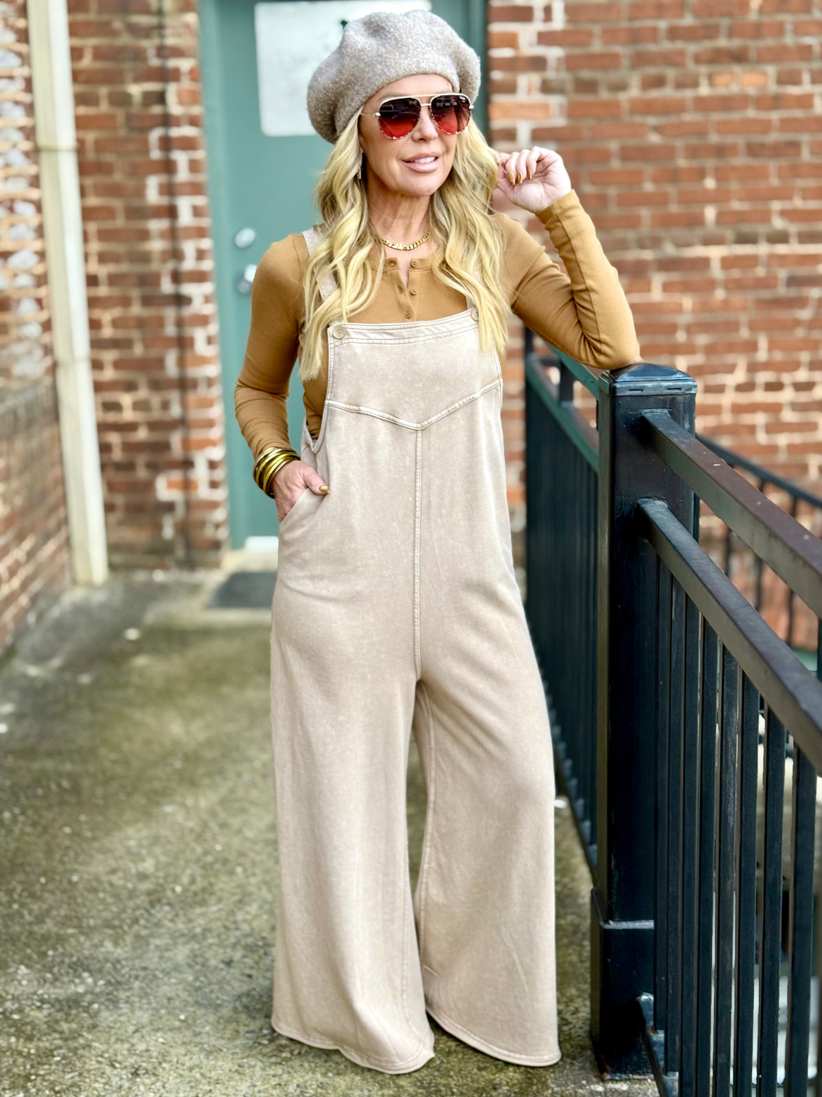 Mineral Wash Wide Leg Overall Jumpsuit