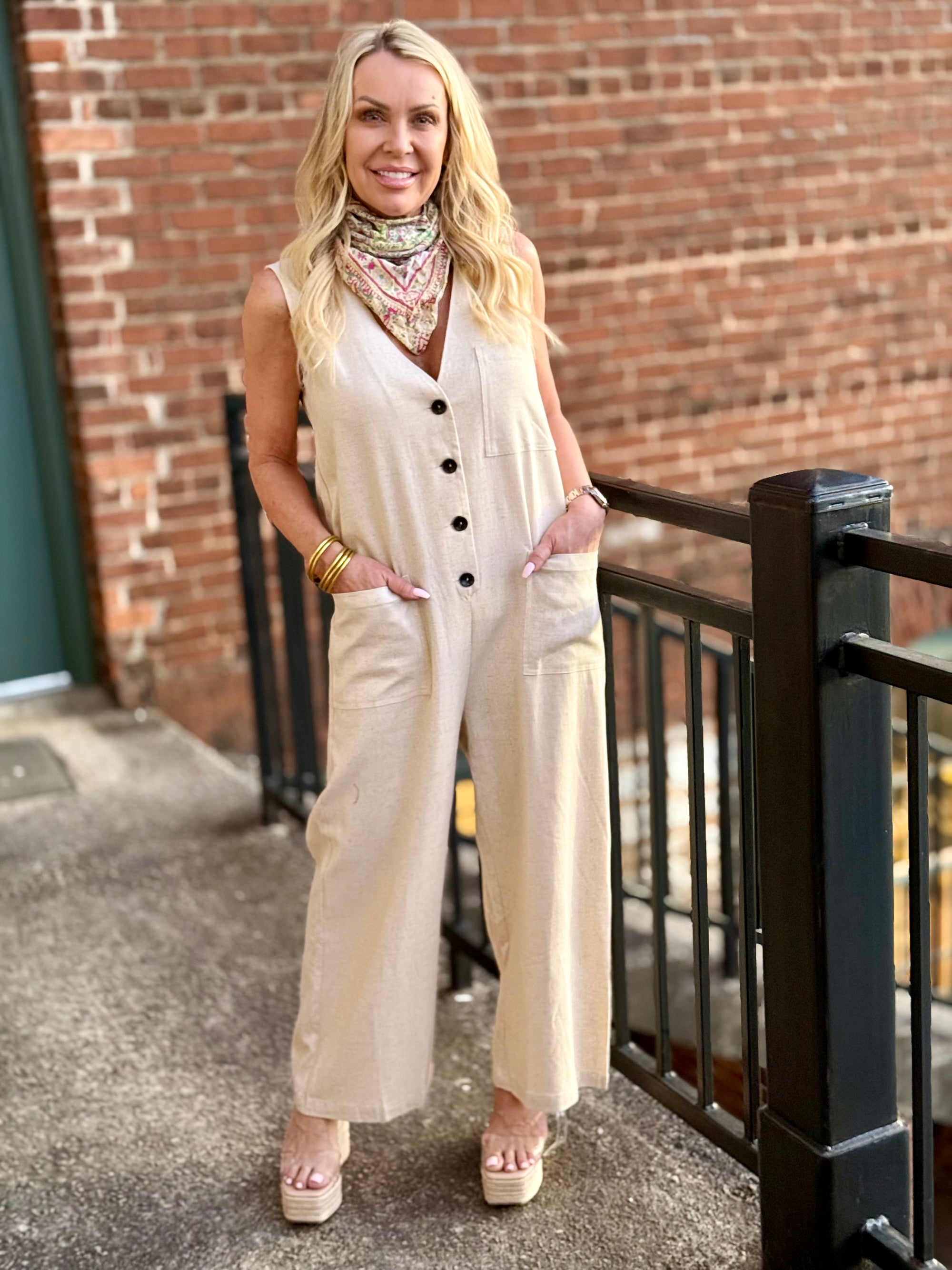 Linen Button Up Jumpsuit