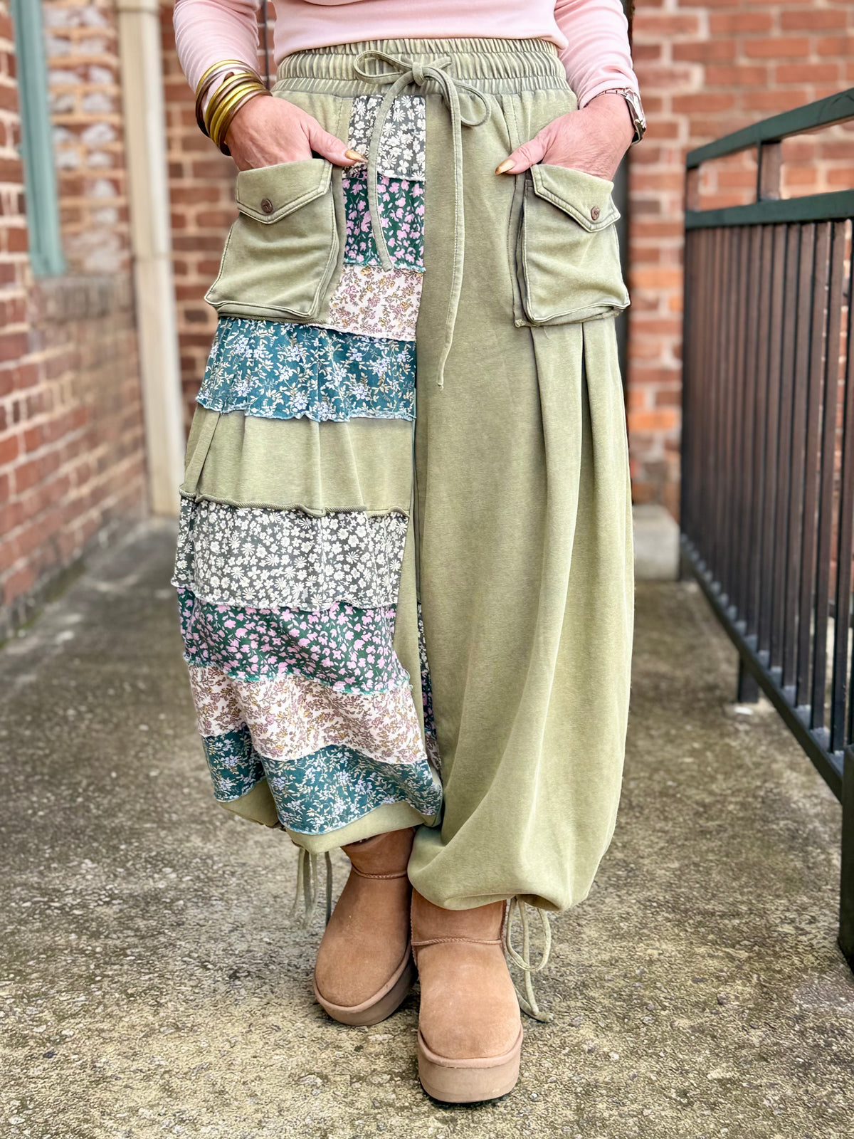 Wide Leg Floral Colorblock Pants