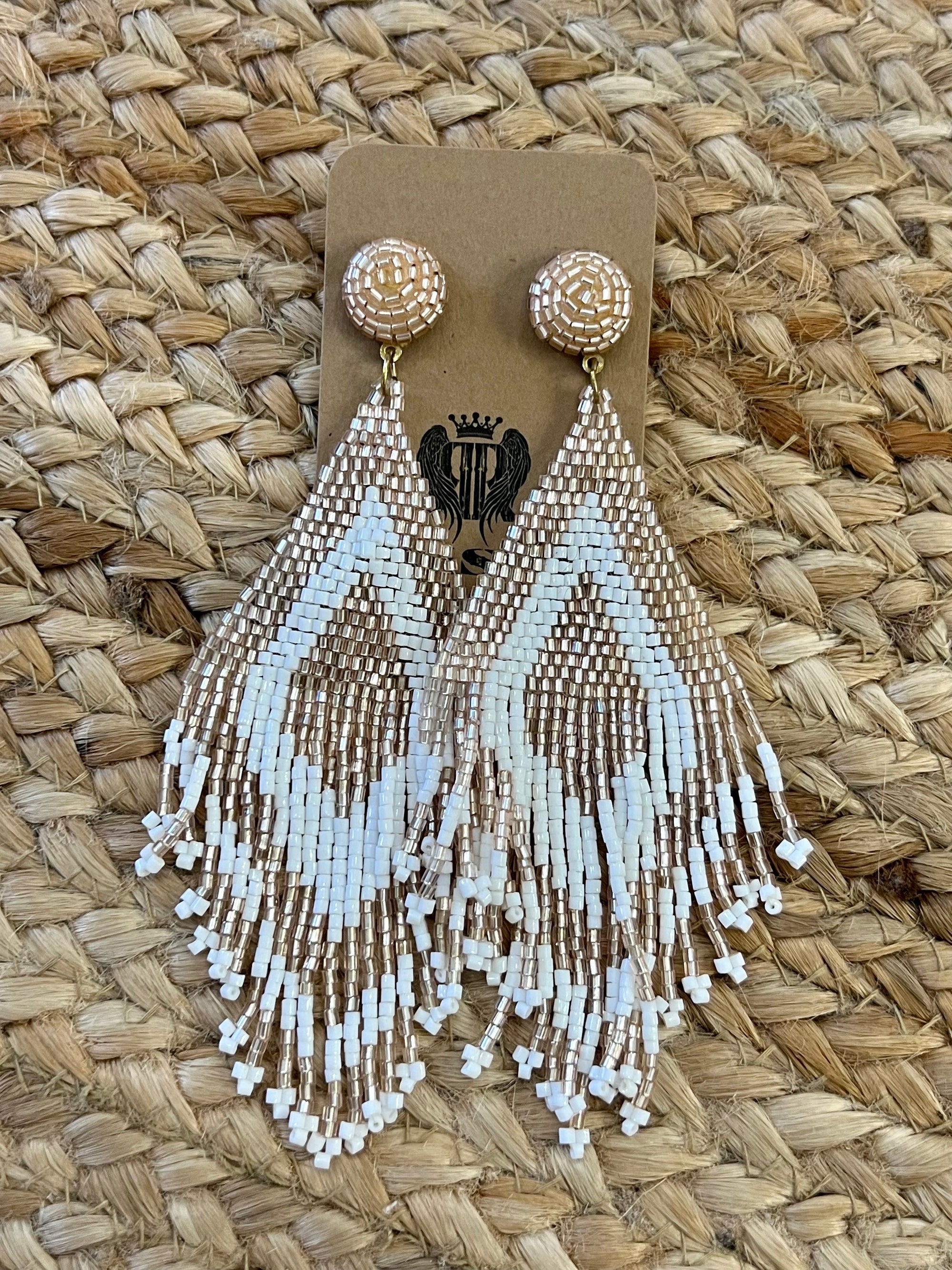 Beaded Fringe Earrings in Blush