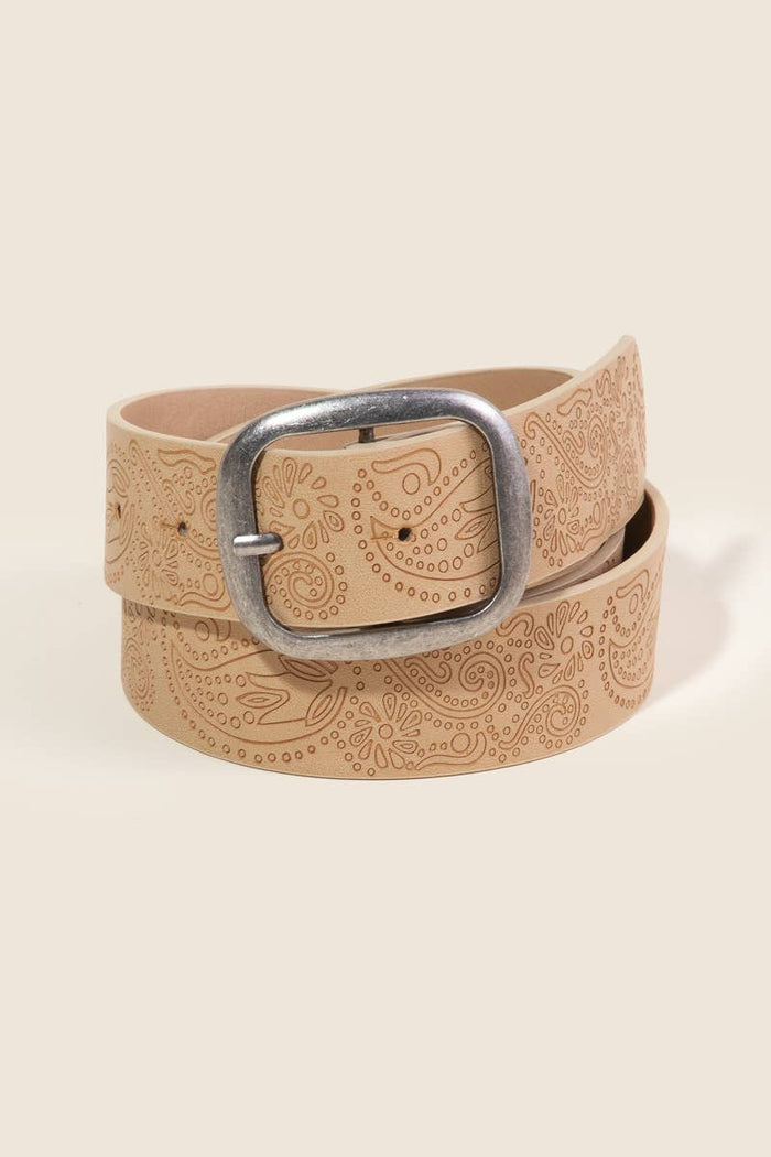 Floral Etched Belt | Ivory
