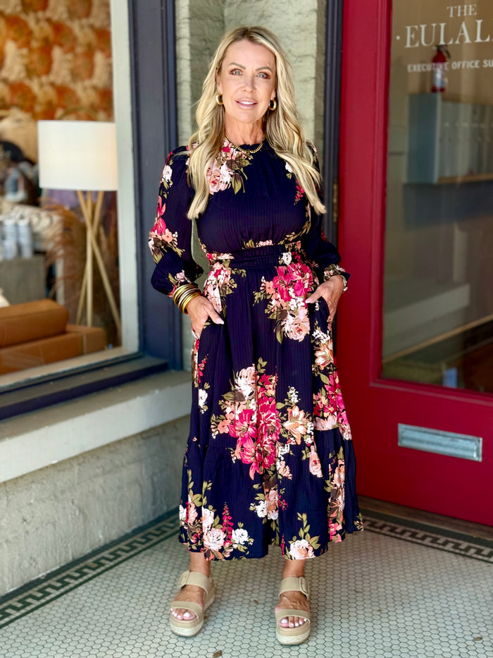 Floral Mock Neck Midi Dress